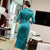 Floral Embroidery Lapel Collar Modern Cheongsam Tea Length Qipao Dress