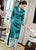 Floral Embroidery Lapel Collar Modern Cheongsam Tea Length Qipao Dress