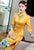 Floral Embroidery Lapel Collar Modern Cheongsam Tea Length Qipao Dress