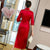 Hollow Out Embroidery 3/4 Sleeve Modern Cheongsam Tea Length Qipao Dress