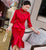 Abito Qipao di lunghezza del tè cheongsam moderno con maniche a 3/4 con ricamo scavato