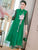 Lotus Embroidery 3/4 Sleeve Hanfu Causal Dress Traiditonal Chinese Costume