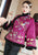 Cappotto imbottito in stile cinese broccato con ricamo floreale con bordo in pelliccia