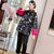 Manteau ouaté de style chinois en brocart de broderie florale avec manchette en fourrure