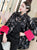Manteau ouaté de style chinois en brocart de broderie florale avec manchette en fourrure