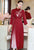 Vestido chino Aodai de una línea de seda con bordado de pino y grúa de manga 3/4