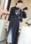 Vestido chino Aodai de una línea de seda con bordado de pino y grúa de manga 3/4
