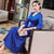 Floral Embroidery V Neck Taffeta Hanfu Causal Dress Traiditonal Chinese Costume