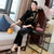 Floral Embroidery 3/4 Sleeve Velvet Chinese Style Suit