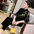 Floral Embroidery 3/4 Sleeve Velvet Chinese Style Suit
