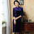 Knee Length Velvet Cheongsam Mother Dress Frog Buttons Front