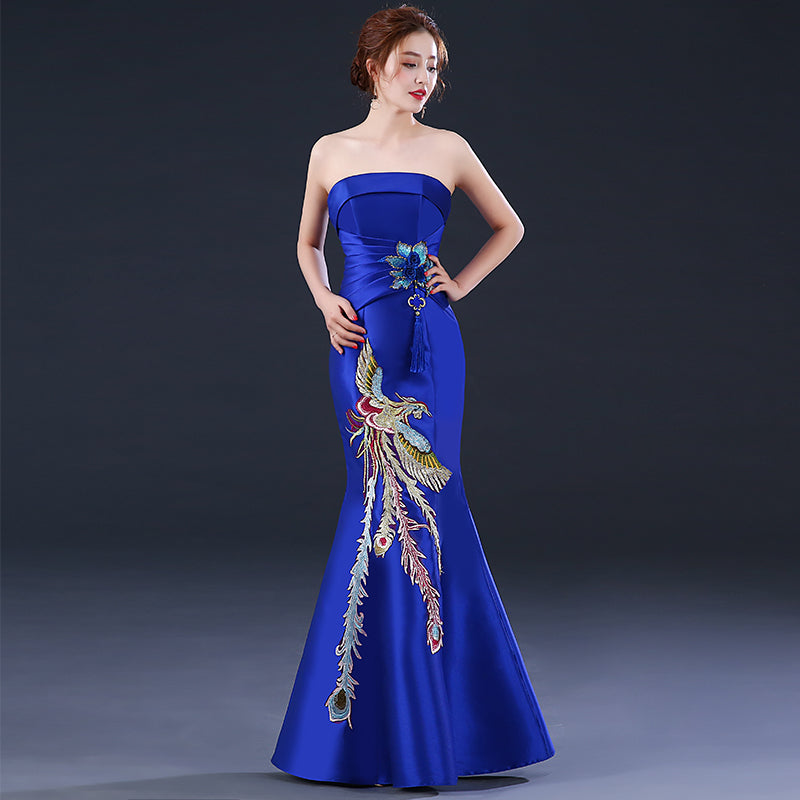 Phoenix Embroidery Strapless Mermaid Prom Dress Ceremonial Gown IDREAMMART Phoenix Embroidery Strapless Mermaid Prom Dress Ceremonial Gown IDREAMMART