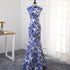 Neckholder Top Blau-weißes Porzellanmuster Abendkleid im chinesischen Stil
