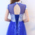 Blue & White Porcelain Pattern Knee Length Chinese Style Evening Dress with Tull Skirt
