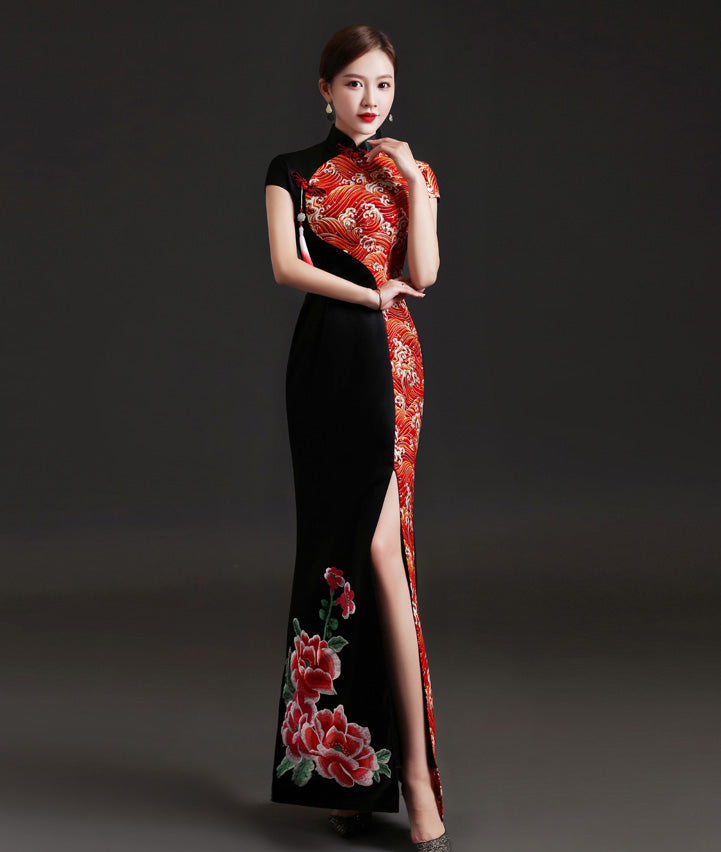 Wave Joint Cheongsam Top Long Mermaid Chinese Evening Dress – IDREAMMART
