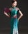 Vestido de noche chino de sirena con bordado floral y manga con volantes