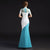 Floral Embroidery Illusion Neck Mermaid Cheongsam Chinese Evening Dress