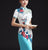 Vestido de noche chino cheongsam de sirena con cuello de ilusión bordado floral