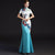 Blumenstickerei Illusion Hals Meerjungfrau Cheongsam Chinesisches Abendkleid