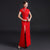 Floral Embroidery Cheongsam Top Mermaid Chinese Evening Dress with Cape