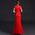 Open Front Floral Embroidery Cheongsam Top Mermaid Chinese Evening Dress