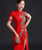 Open Front Floral Embroidery Cheongsam Top Mermaid Chinese Evening Dress
