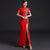 Open Front Floral Embroidery Cheongsam Top Mermaid Chinese Evening Dress