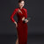 Lace Sleeves Velvet Traditional Cheongsam Chinese Evening Dress