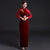 Robe de soirée chinoise traditionnelle Cheongsam en velours à manches en dentelle