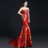 Strapless Dragon Pattern Brocade Chinese Prom Dress Chapel Train