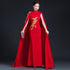 Phoenix Appliques Robe de bal chinoise sirène pleine longueur avec cape