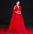 Deep V Neck Pleated Skirt Chinese Prom Dress with Cloak & Chapel Train