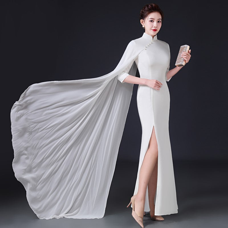 3/4 Sleeve Mermaid Cheongsam Chinese Prom Dress with Chiffon Cloak – IDREAMMART