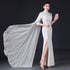 3/4 Sleeve Mermaid Cheongsam Chinese Prom Dress with Chiffon Cloak