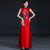 Sleevless Floral Embroidery Full Length Cheongsam Chinese Prom Dress