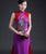 Vestido de fiesta chino cheongsam de longitud completa bordado floral sin mangas