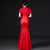 Illusion Neck Floral Embroidery Mermaid Chinese Prom Dress with Cape