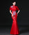 Illusion Neck Floral Embroidery Mermaid Chinese Prom Dress with Cape