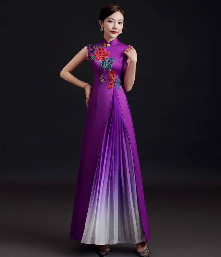 asian prom dresses Floral Embroidery Sleeveless Cheongsam Top Chinese Prom Dress White / 4XL