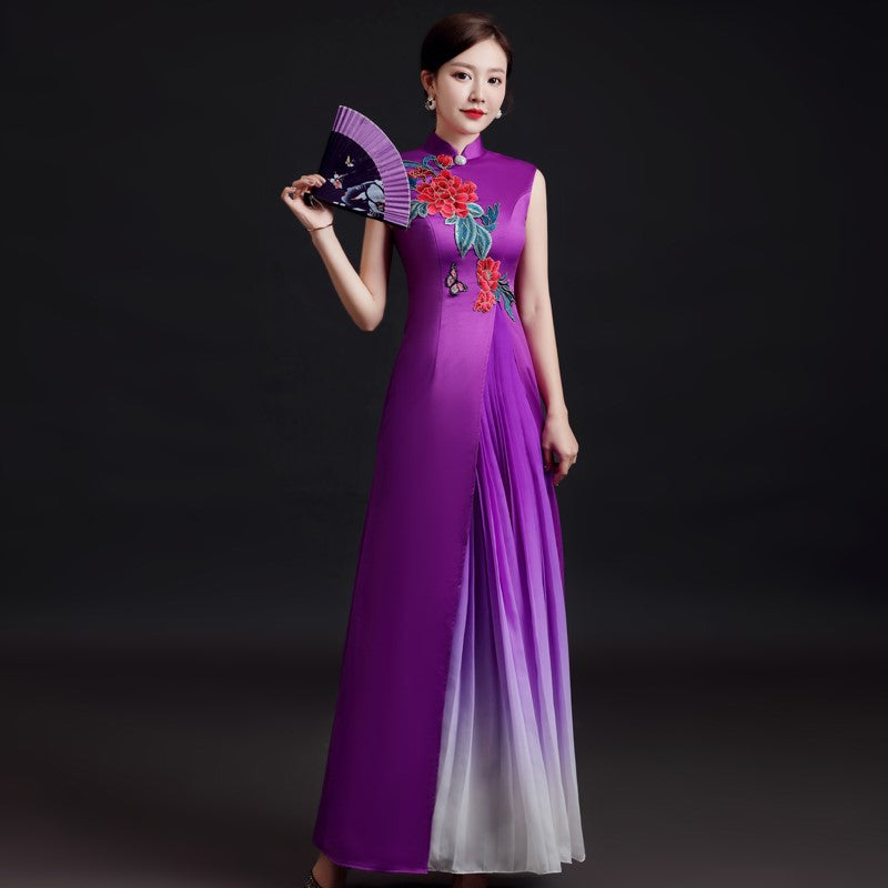 chinese prom dress sites Floral Embroidery Half Sleeve Cheongsam Top Chinese Prom Dress White / S