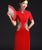 Mandarin Collar Short Sleeve Floral Appliques Cheongsam Chinese Prom Dress