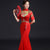 Vestido de fiesta chino cheongsam de sirena con apliques de fénix y encaje floral