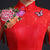 Blumenapplikationen Spitzenhals-Meerjungfrau-chinesisches Abendkleid mit Quasten