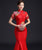Blumenapplikationen Spitzenhals-Meerjungfrau-chinesisches Abendkleid mit Quasten