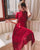 Puff Sleeve Floral Lace Cheongsam Top Chinese Prom Dress with Pleated Skirt