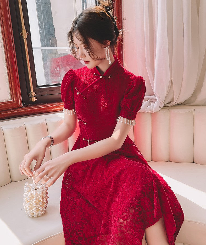 Sweet Pink Chinese Cheongsam Prom Dress and Cardigan Suit – FloraShe