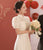 Puff Sleeve Illusion Neck Floral Lace Cheongsam Top Chinese Prom Dress