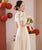 Floral Applique Brocade Sirène Robe De Bal Chinoise Avec Paillettes Glands