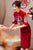 Vestido de fiesta chino de sirena con brocado y apliques florales con borlas de lentejuelas
