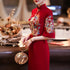 Phoenix & Floral Embroidery Trumpet Sleeve Cheongsam Top Chinese Prom Dress